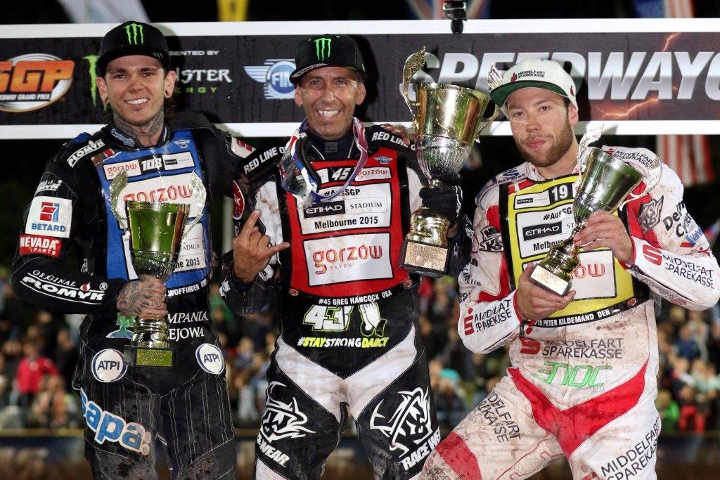 Tai Woffinden, Greg Hancock a Peter Kildemand na stupních vítězů