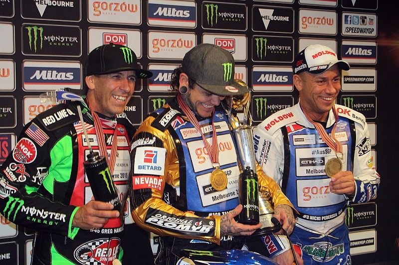 Nejlepší trojice letošního roku se samozřejmě existenční starosti netýkaly - zleva Greg Hancock, Tai Woffinden a Nicki Pedersen